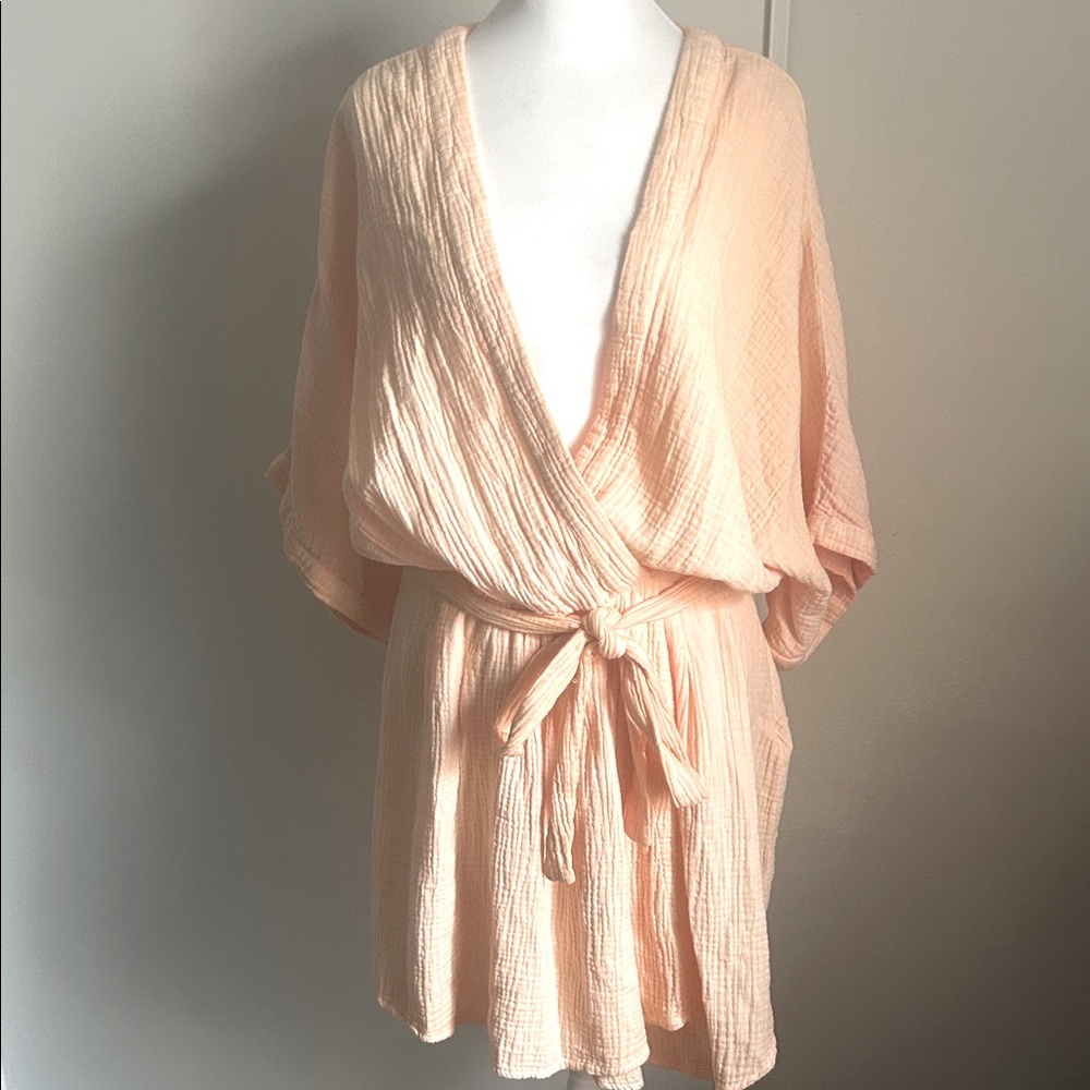 Free People Oversized Peach Kimono Surplice Cotton Dress Coverup Tunic - Picture 2 of 11